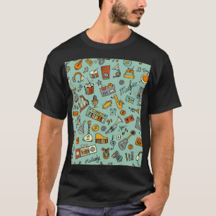 Camiseta Instrumentos musicales, patrón de sketch vintage.