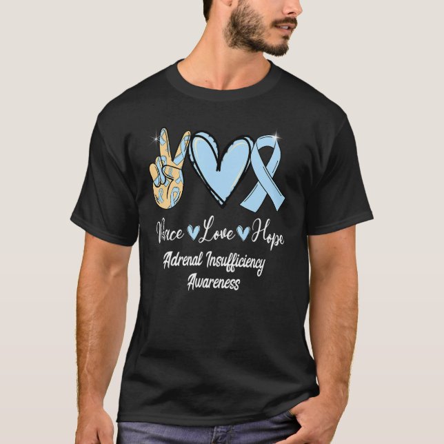 Camiseta Insuficiencia Adrenal Paz Amor Esperanza Luz Azul  (Anverso)