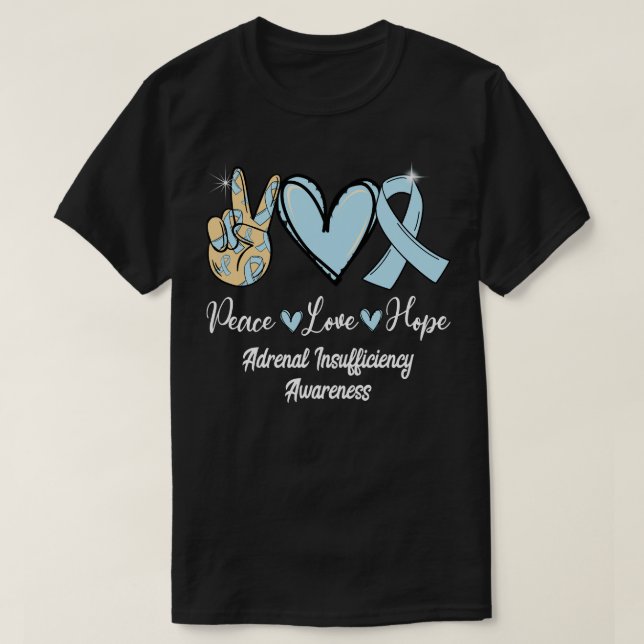 Camiseta Insuficiencia Adrenal Paz Amor Esperanza Luz Azul  (Diseño del anverso)