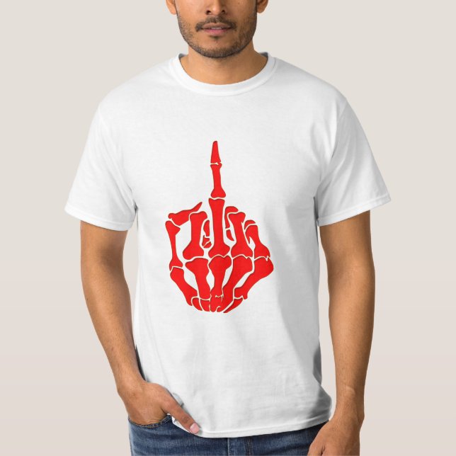 Camiseta insulto esquelético del dedo medio de la silueta (Anverso)