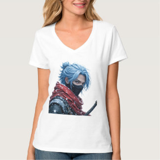 Camiseta Intense Blue-Haired Swordsman in Snowy Setting Por