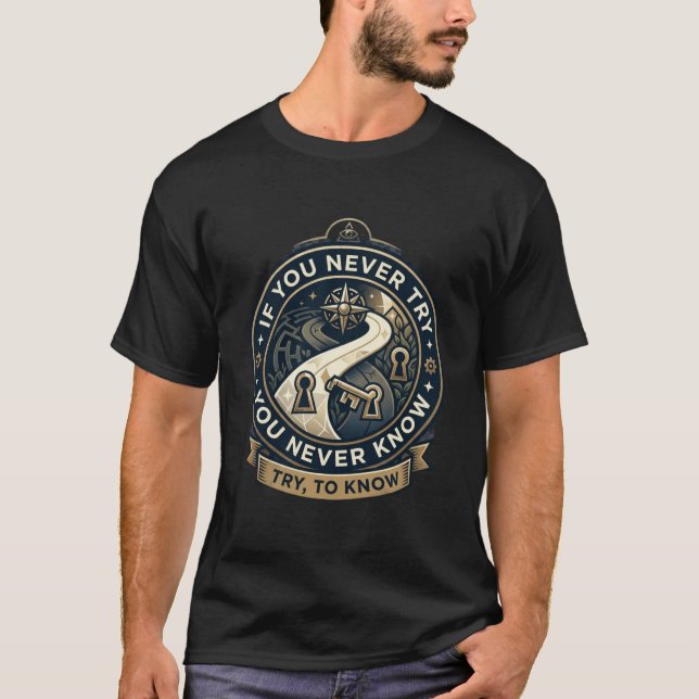 Camiseta Intenta Saber: Diseño de Insignia Dorada  (Anverso)