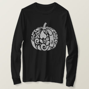 Camiseta Intrincado Arte de calabaza en blanco y negro - Ha