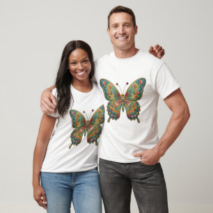 Camiseta Intrincado Clipart de Mariposa Bordada al Estilo F