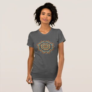 Camiseta Intrincado Mandala Flor azul y amarillo