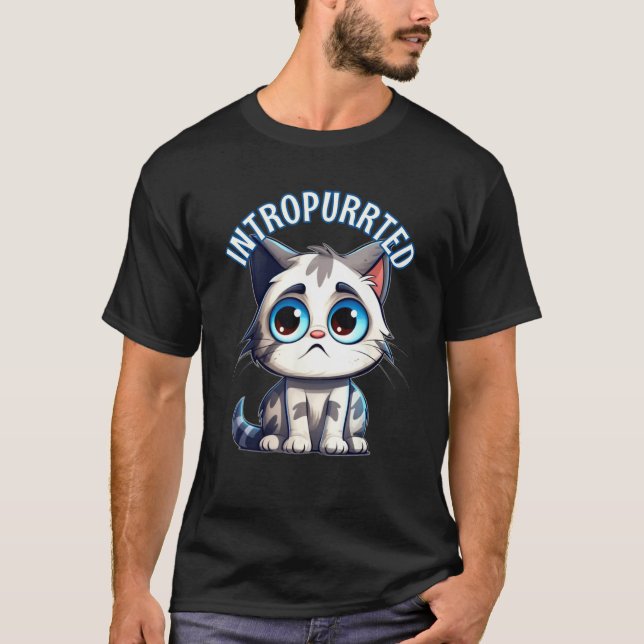 Camiseta Intropurrted Introverted Cat Shy Nervous Kitty Int (Anverso)