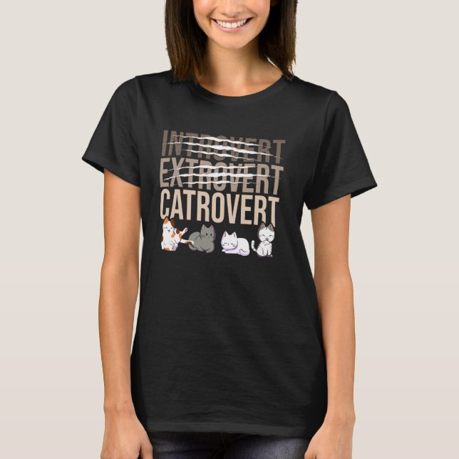 Camiseta Introvertido Extrovertido Catrovertido Meme de Gat (Anverso)