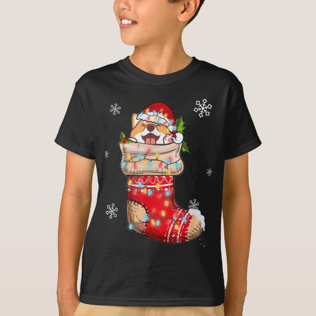 Camiseta Inu chiba gracioso en Navidades de calcetines ador (Anverso)