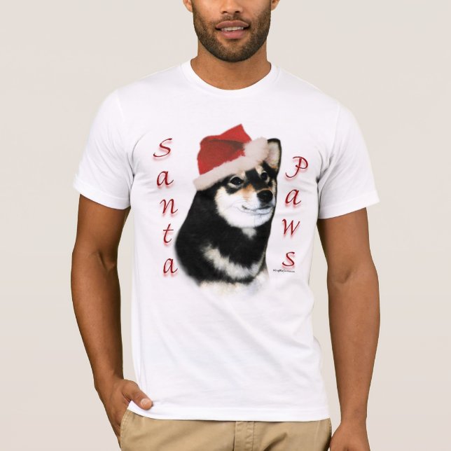 Camiseta Inu Santa Paws de Shiba Negra (Anverso)