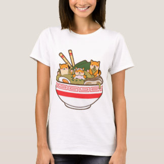 Camiseta Inu shibas comiendo fideos de Ramen en camiseta, K