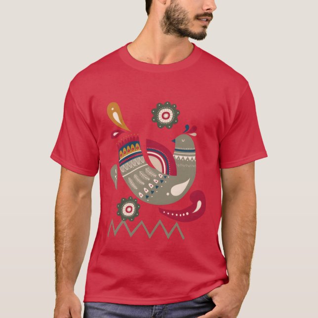 Camiseta Invernal estilo étnico de las aves escandinavas (Anverso)