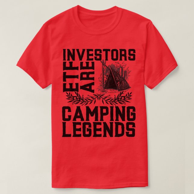 Camiseta Inversores de ETF acampando leyendas en carpas (Diseño del anverso)