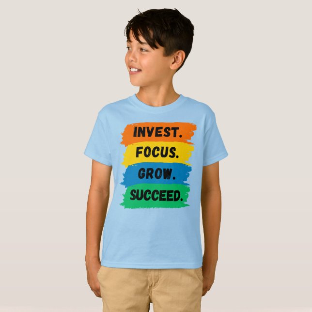 Camiseta Invertir, focalizar, crecer, slogan motivacional e (Anverso completo)