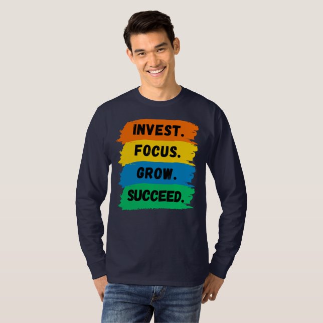 Camiseta Invertir, focalizar, crecer, slogan motivacional e