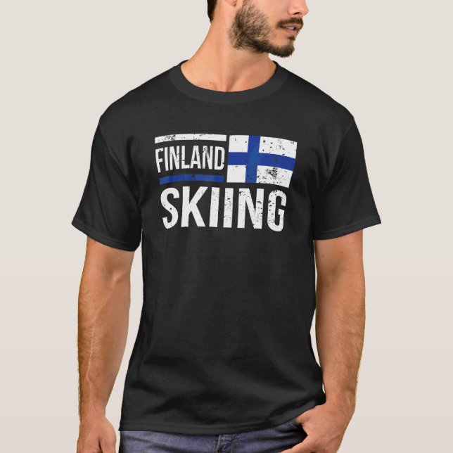Camiseta Invierno de montaña de nieve con bandera de esquí  (Anverso)