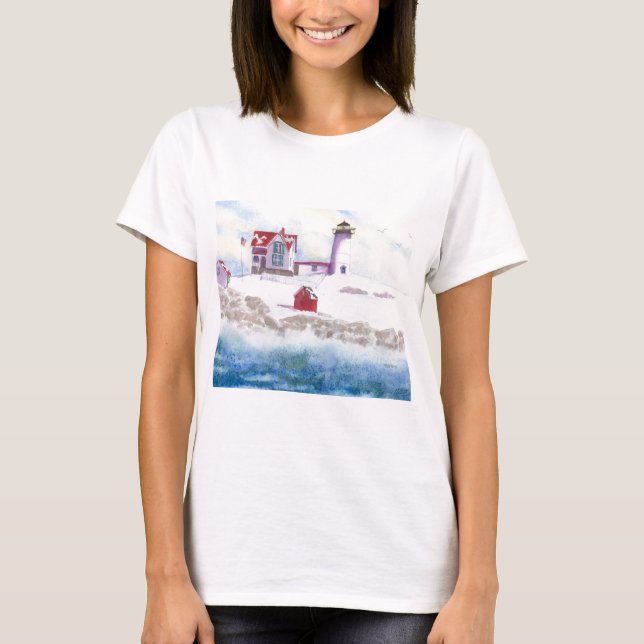 Camiseta Invierno en el Faro Nubble de Maine (Anverso)