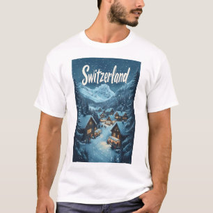 Camiseta Invierno en Suiza: Escena de un pueblo de montaña