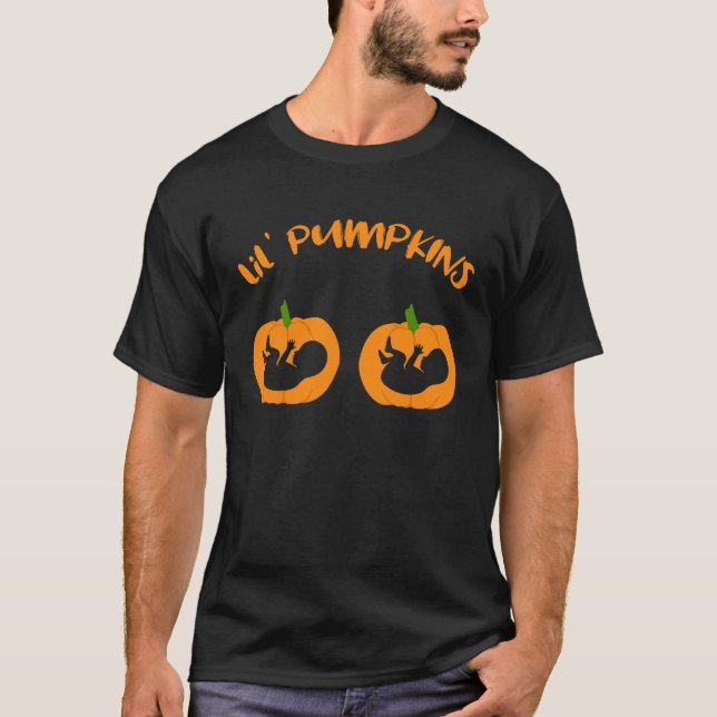 Camiseta Invitación de embarazo de cue gemela Halloween Bom (Anverso)