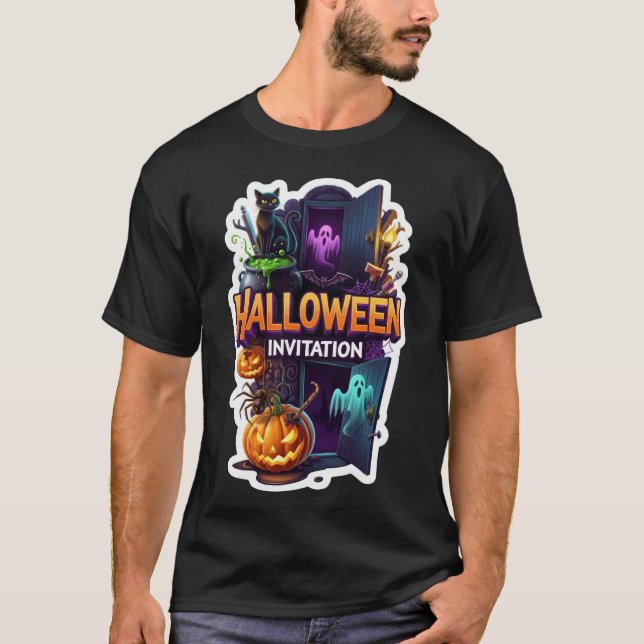 Camiseta Invitación vibrante de Halloween con elementos esp (Anverso)