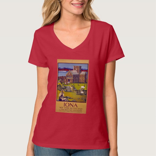Camiseta Iona Scotland Vintage Travel Poster restaurado (Anverso)
