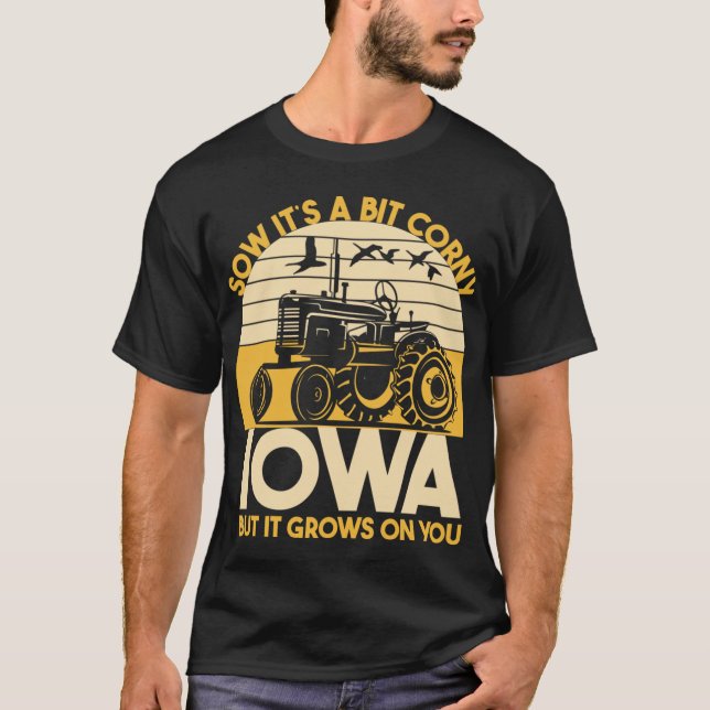 Camiseta Iowa American Farmer Midwest Corn Retro Sunset Tra (Anverso)