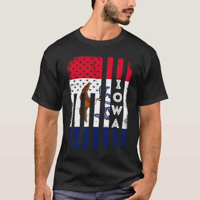 Camiseta Iowa Bandera Estadounidense Estado Hogar con Bande (Anverso)