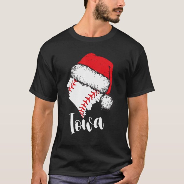 Camiseta Iowa Baseball Heart Santa Hat Merry Xmas (Anverso)