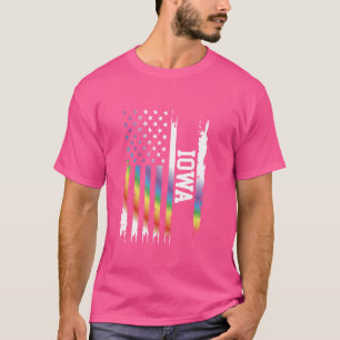 Camiseta Iowa Estados Unidos presiona arcoiris con bandera 