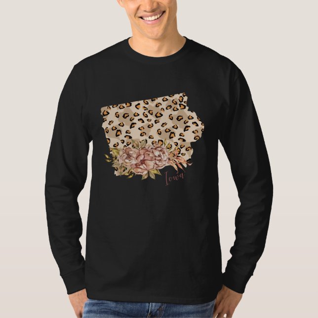 Camiseta Iowa Leopard Pattern Map Leo State Of Iowa (Anverso)