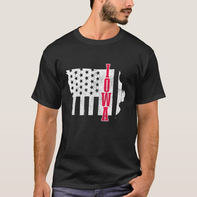Camiseta Iowa Mapa del Estado de la Bandera Americana Orgul (Anverso)