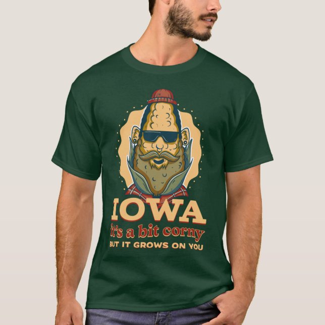Camiseta Iowa Midwest Farmer Comic Style Hipster Style Over (Anverso)