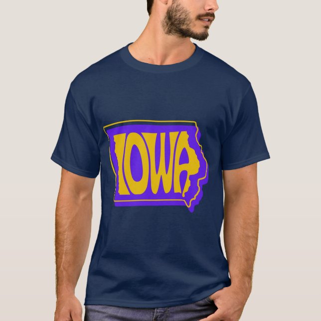 Camiseta Iowa Purple and Gold State Typography Art Oversize (Anverso)