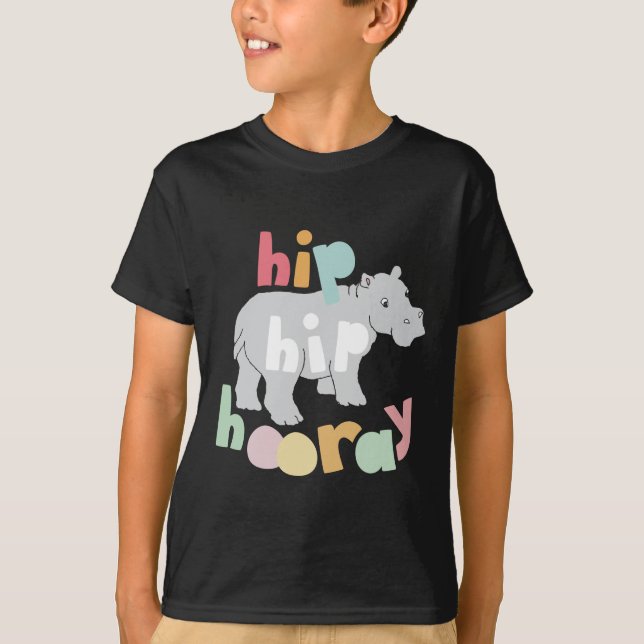 Camiseta ip Hip Hooray Gray Hippo Dibujar arte animal puro (Anverso)
