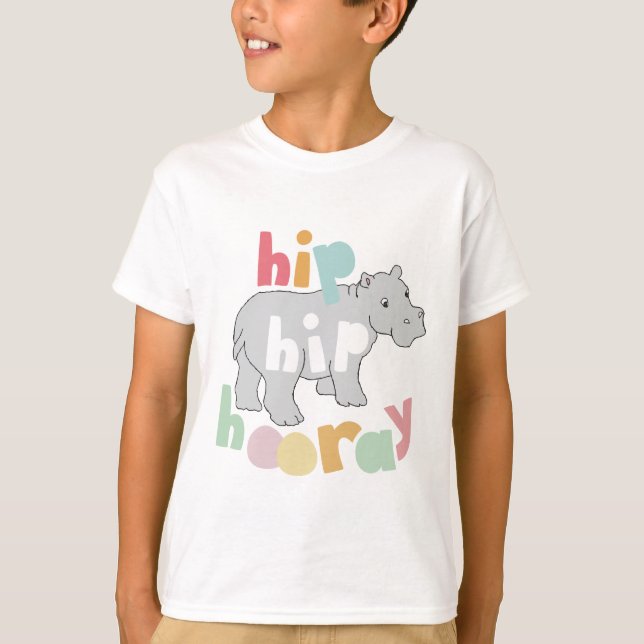 Camiseta ip Hip Hooray Gray Hippo Dibujar arte animal puro (Anverso)
