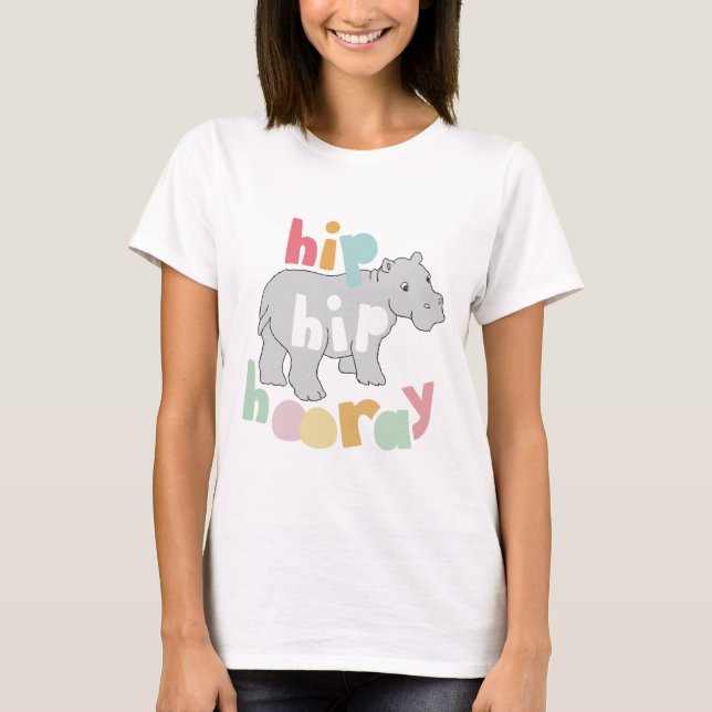 Camiseta ip Hip Hooray Gray Hippo Dibujar arte animal puro (Anverso)