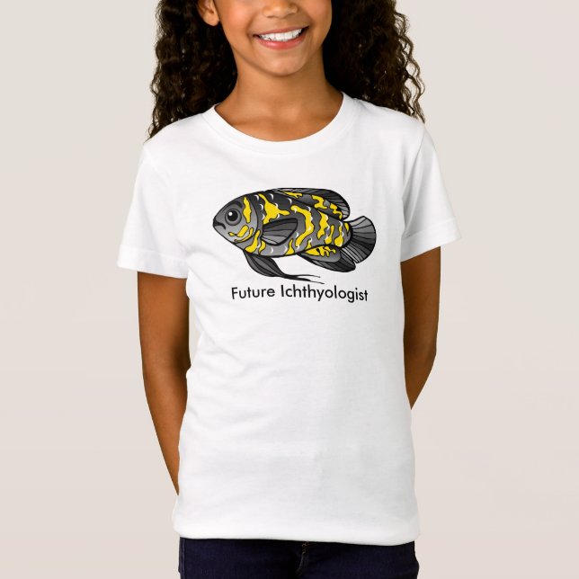 Camiseta Iquitólogo futuro con peces negros y amarillos (Anverso)