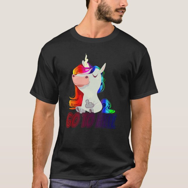 Camiseta Ir Al Infierno Dedo Medio Unicorn (Anverso)