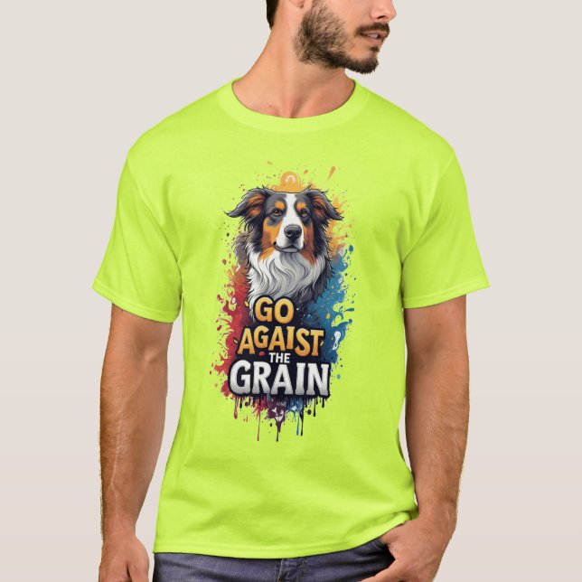 Camiseta Ir Contra la Corriente: Retrato de Perro Alegre (Anverso)