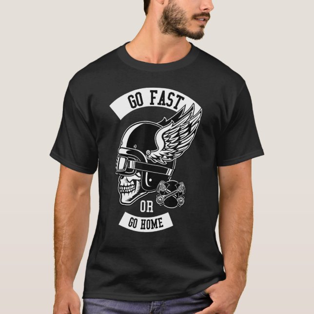 Camiseta Ir Rápido O Ir A Casa Calavera Con Casco Y Bicicle (Anverso)