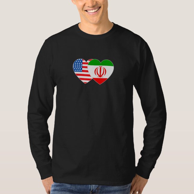 Camiseta Iran and USA Flag Twin Heart for Iranian Americans (Anverso)