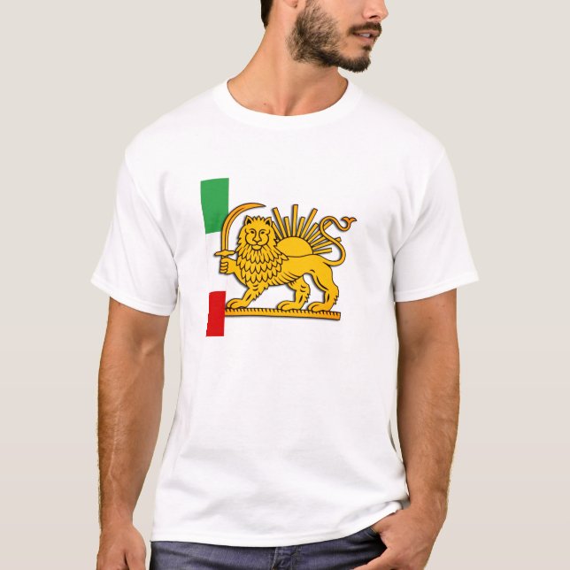 Camiseta Irán, León y bandera persas, Shah de Irán (Anverso)
