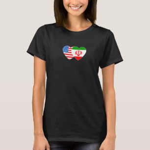 Camiseta Irán y EE.UU. Bandera doble corazón para los iraní