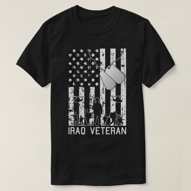 Camiseta Iraq Veterana Bandera Estadounidense Etiqueta Perr (Diseño del anverso)