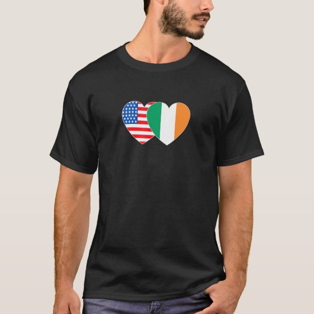 Camiseta Ireland and USA Flag Twin Heart for Irish American (Anverso)