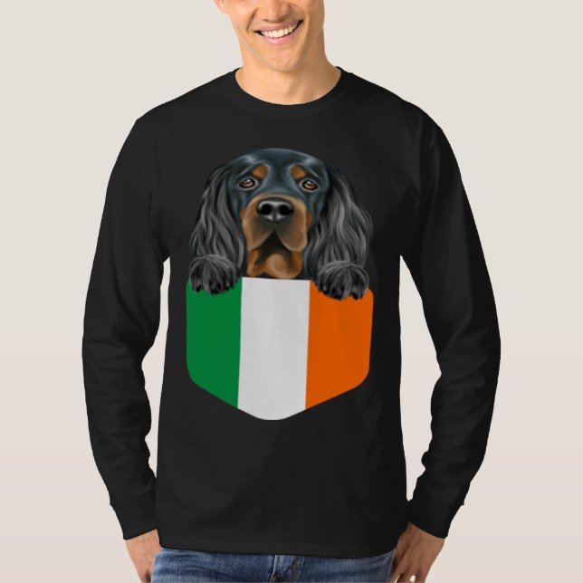 Camiseta Ireland Flag Gordon Setter Dog In Pocket (Anverso)