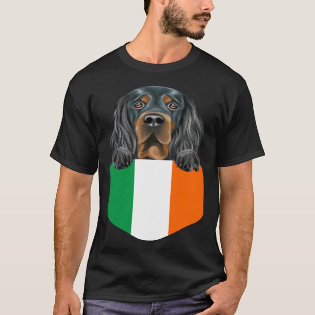 Camiseta Ireland Flag Gordon Setter Dog In Pocket (Anverso)