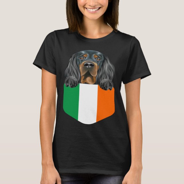 Camiseta Ireland Flag Gordon Setter Dog In Pocket (Anverso)