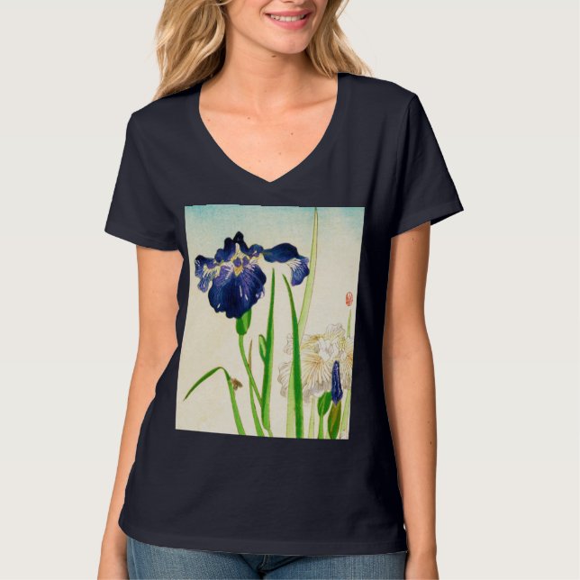 Camiseta Iris azul - Impresión de acuarela japonesa (Anverso)
