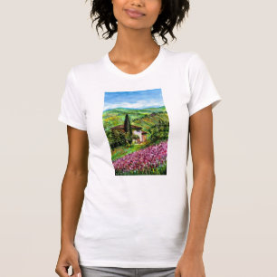 Camiseta IRIS EN TOSCANA/Campos verdes de flores púrpuras