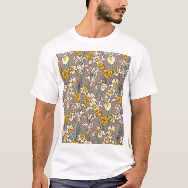 Camiseta Iris Narcissus Flores Vintage Seamless (Anverso)